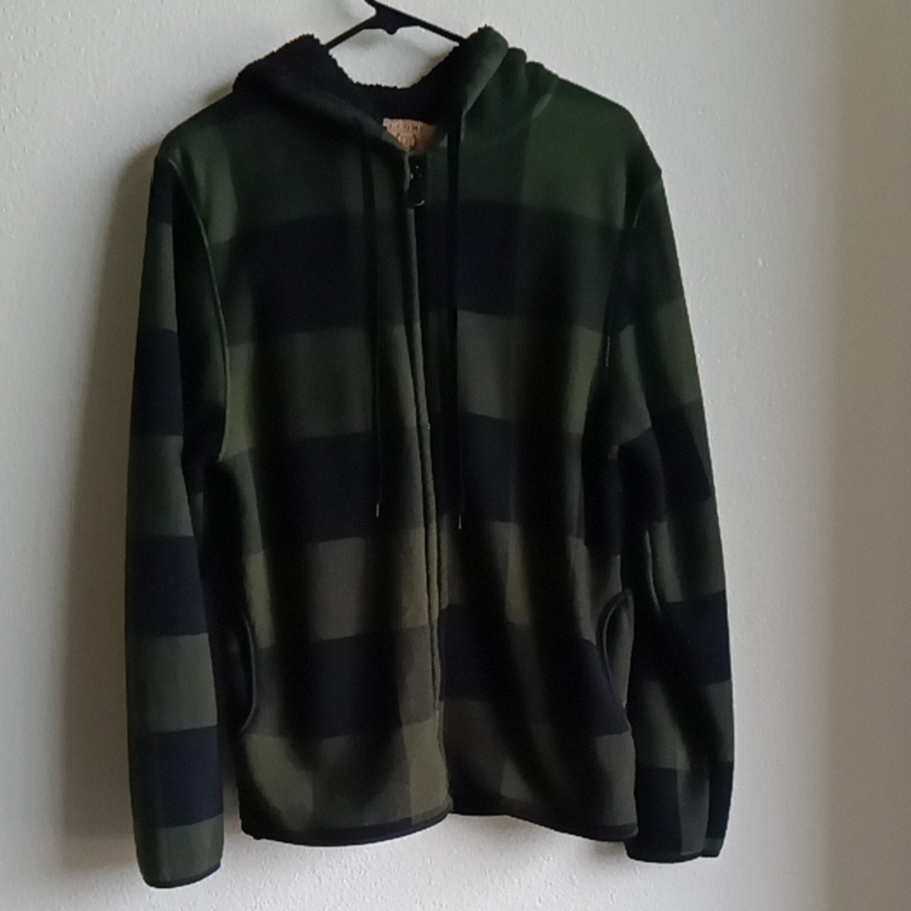 J. COME Women's Hooded Zip Jacket in Dark Green and Black